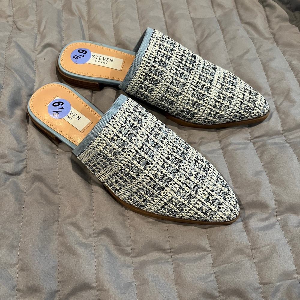 Steven By Steve Madden Black and White Tweed Mules